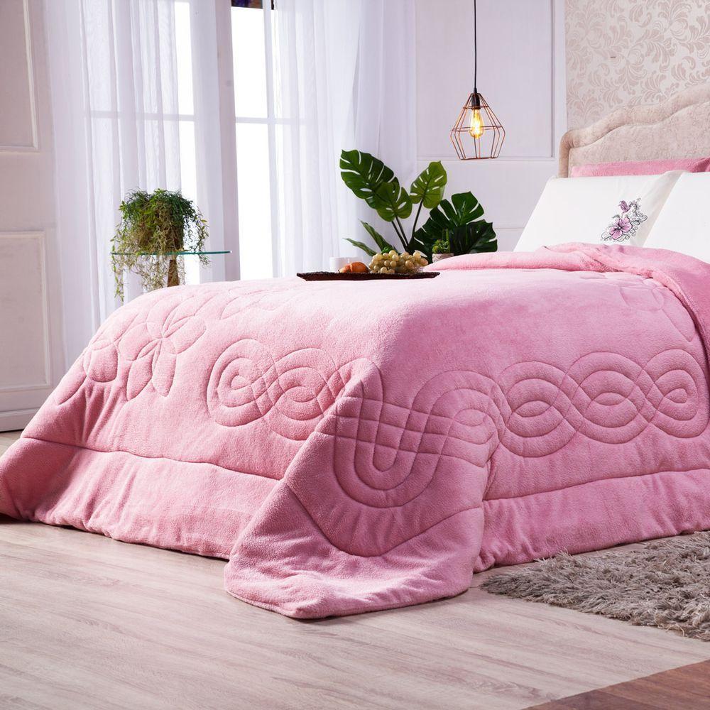 Coberdrom Floral Rosê King 3Pçs Dupla Face Manta Microfibra - 5