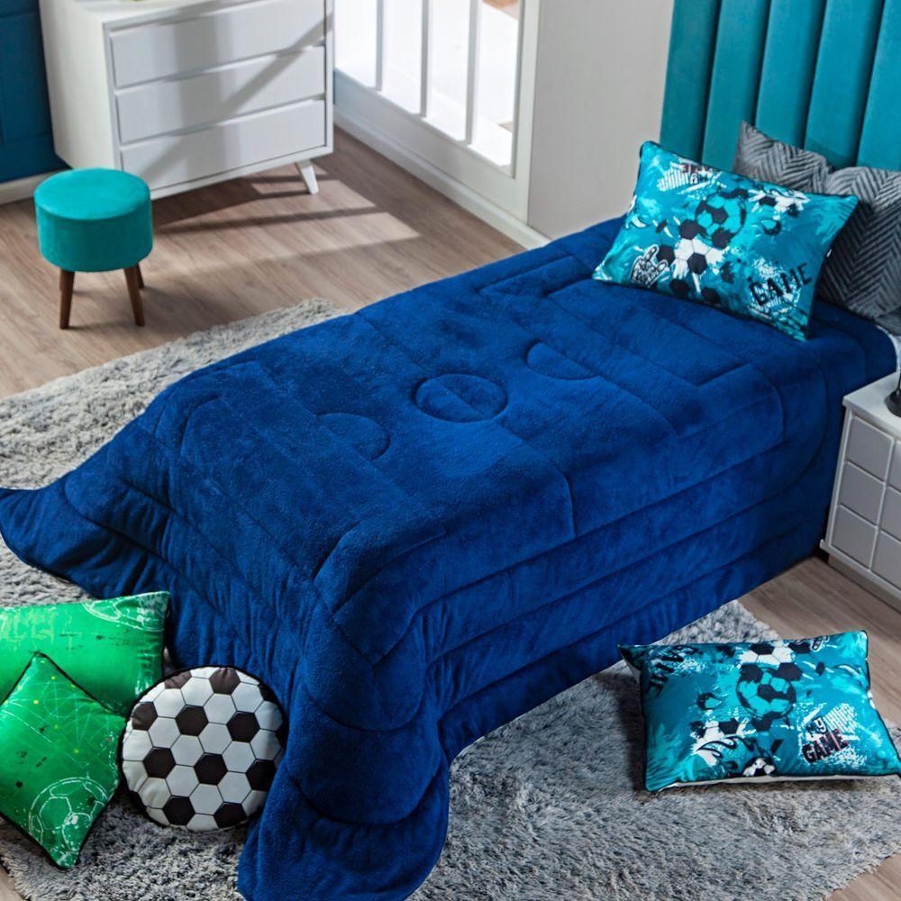 Coberdrom Futebol Azul + Almofada Solt 3Pçs Dupla Face - 8