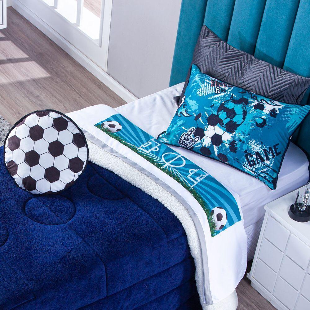 Coberdrom Futebol Azul + Almofada Solt 3Pçs Dupla Face - 9