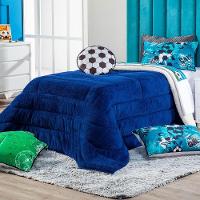 Coberdrom Futebol Azul + Almofada Solt 3Pçs Dupla Face - 5