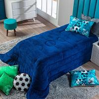 Coberdrom Futebol Azul + Almofada Solt 3Pçs Dupla Face - 7
