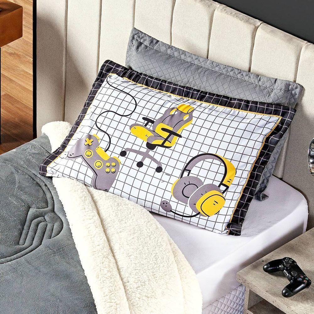 Coberdrom Cinza Solteiro 02Pçs Dupla Face Sherpa E Mantinha - 5