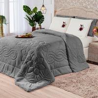 Coberdrom Floral Cinza King 3Pçs DuplaFace Manta Microfibra - 1