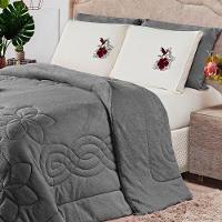 Coberdrom Floral Cinza King 3Pçs DuplaFace Manta Microfibra - 6