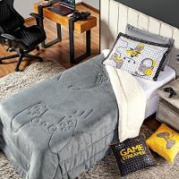 Coberdrom Cinza Queen 03 Pçs Dupla Face Sherpa E Mantinha - 1