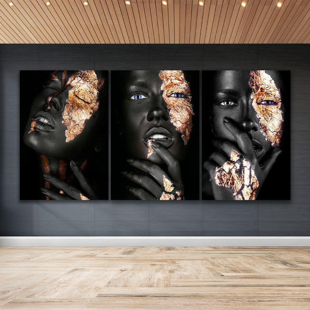 Conjunto De Quadros Trio Negras Douradas - 3