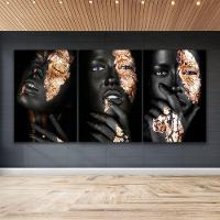 Conjunto De Quadros Trio Negras Douradas - 3