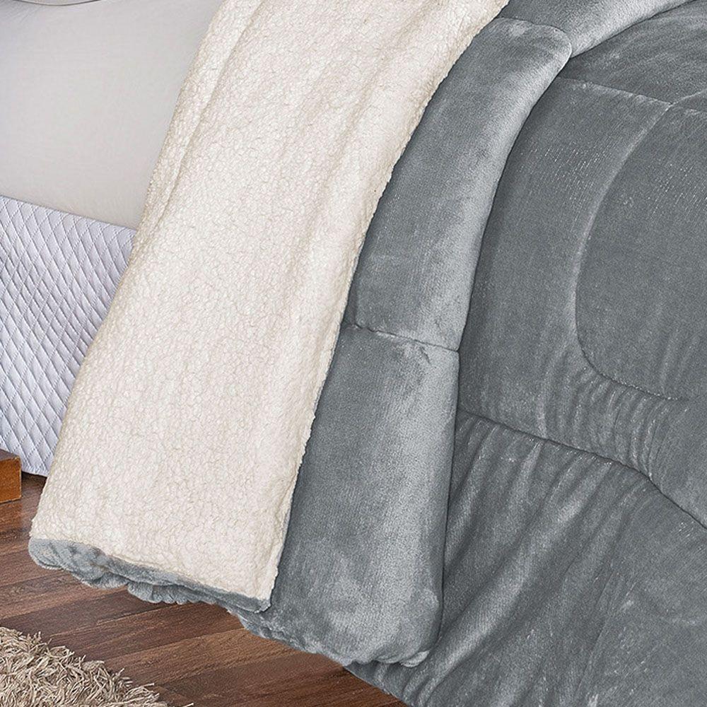 Coberdrom Apollo King Sherpa + Manta Flannel 1 Peça Cinza - 5