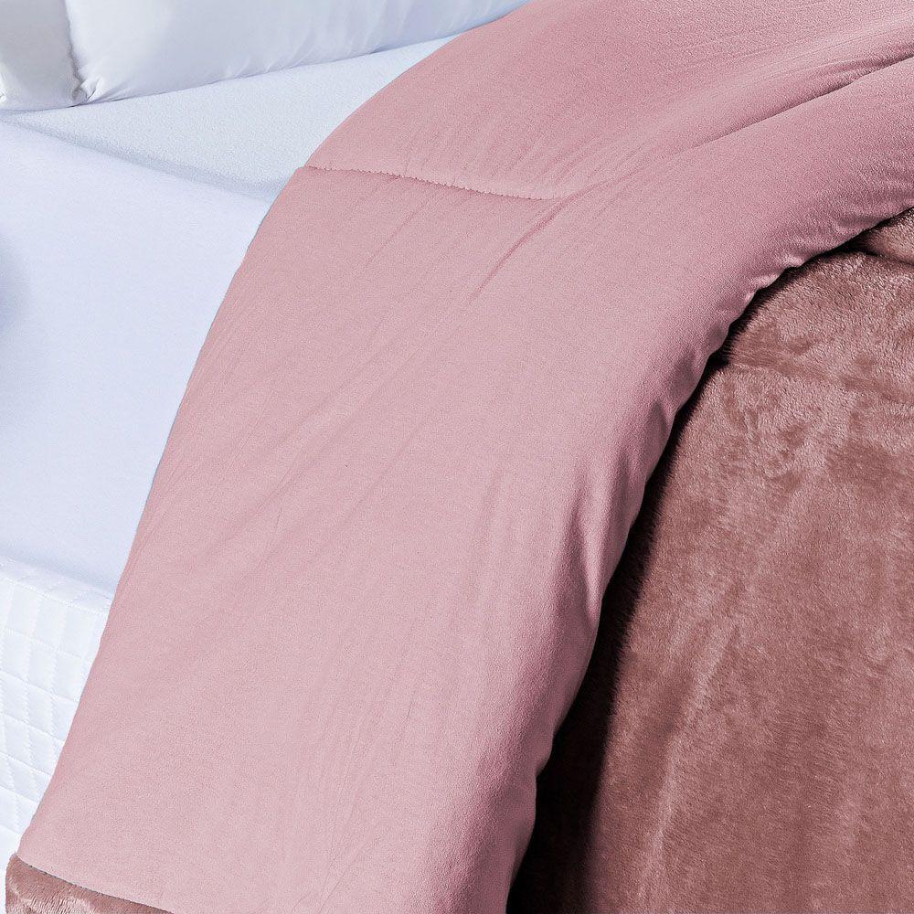 Coberdrom Allure Queen Dupla Face Manta Plush + Malha 1 Peça - Rosê - 3