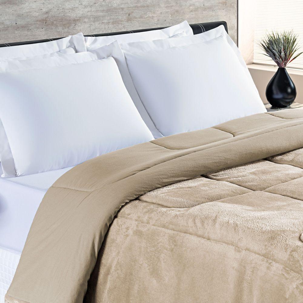 Coberdrom Allure Queen Dupla Face Manta Plush + Malha 1 Peça - Cáqui - 1