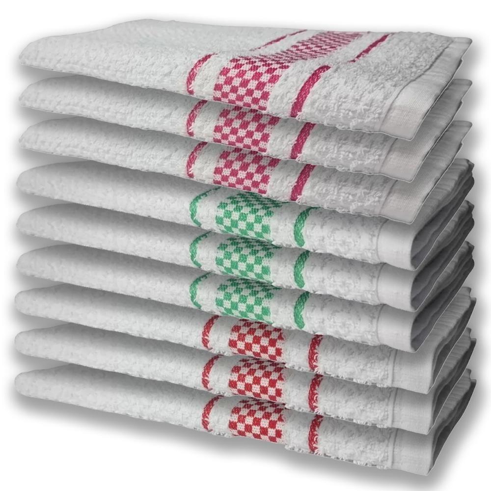 9 Panos De Prato Atoalhado Felpudo Verde Rosa e Vermelho - 1