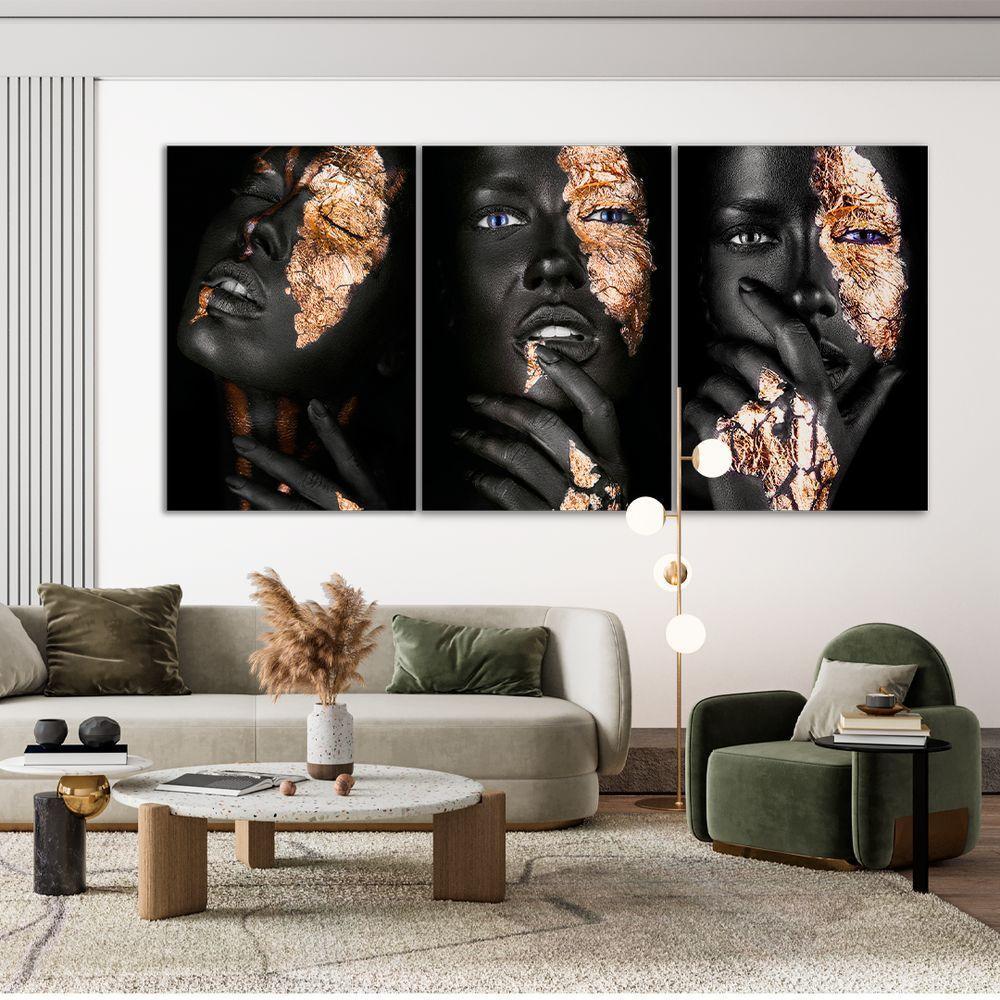 Conjunto De Quadros Trio Negras Douradas - 4