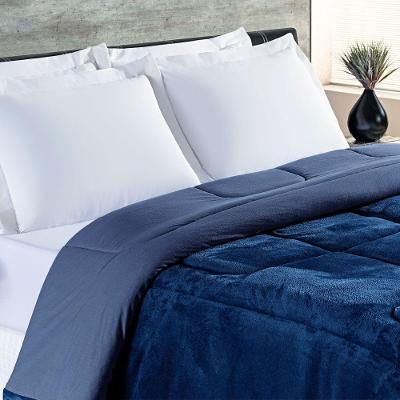 Coberdrom Allure Queen Dupla Face Manta Plush + Malha 1 Peça - Azul Marinho