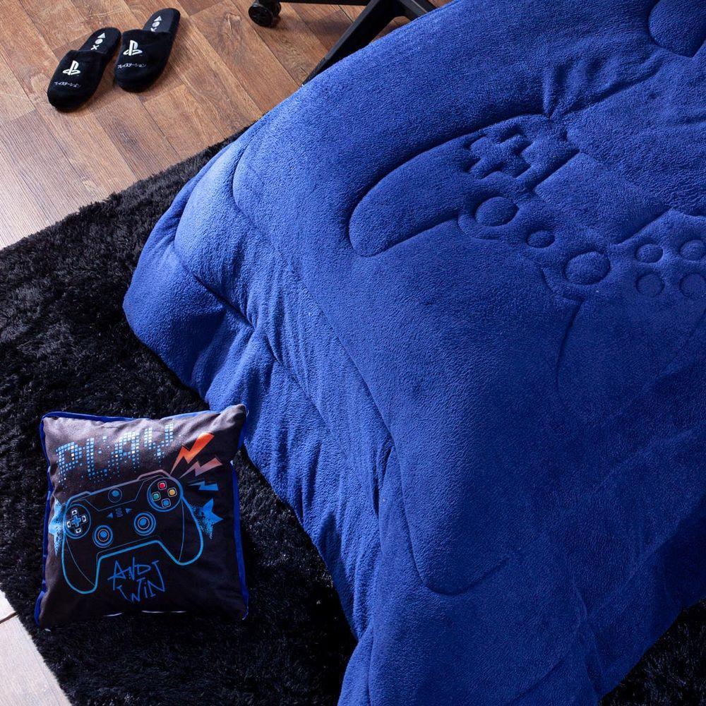 Coberdrom Azul Queen 3Pçs Dupla Face Sherpa E Mantinha - 3