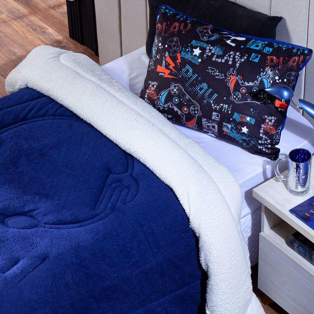 Coberdrom Azul Queen 3Pçs Dupla Face Sherpa E Mantinha - 6