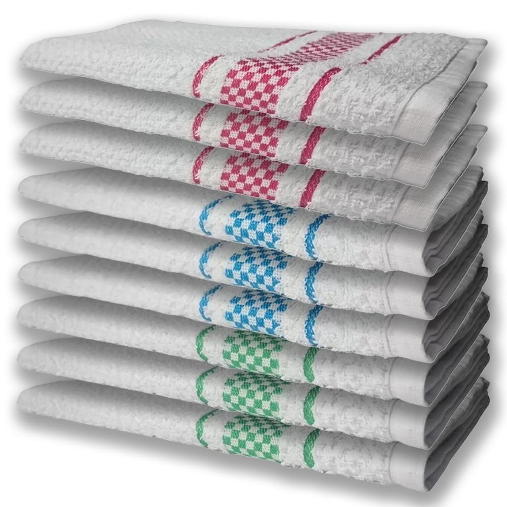 9 Panos De Prato Atoalhado Felpudo Verde Azul e Rosa - 1