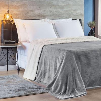 Cobertor Queen Sherpa + Mantinha Flannel 1 Peça Cinza