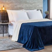 Cobertor Queen Sherpa + Mantinha Flannel 1 Peça Azul Marinho - 1