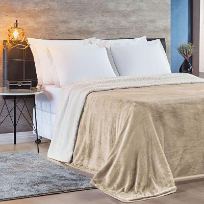 Cobertor King Sherpa + Mantinha Flannel 1 Peça Cáqui