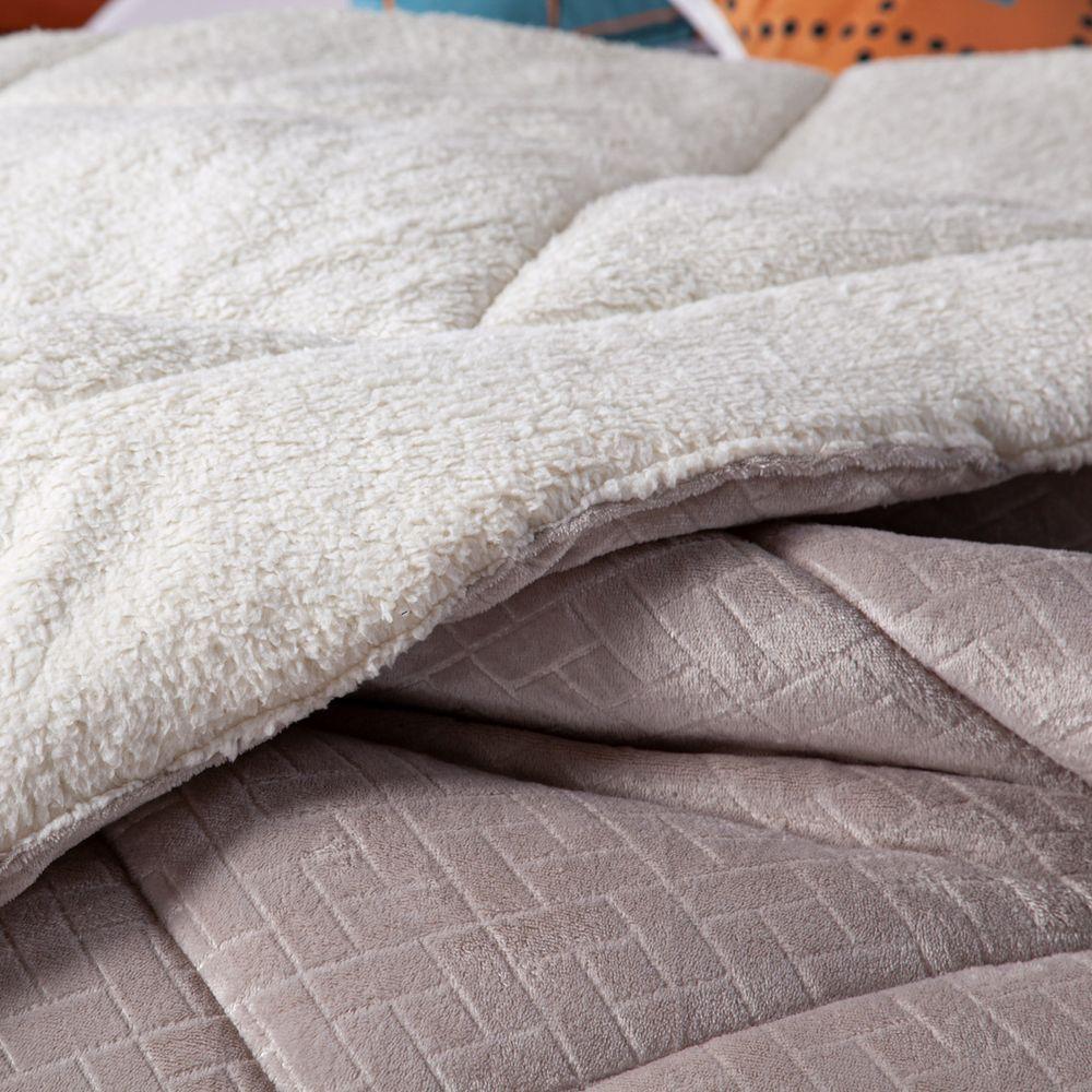 Cobertor Caqui+Almofadas Queen 7Pçs DuplaFace Sherpa E Manta - 4