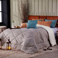 Cobertor Caqui+Almofadas Queen 7Pçs DuplaFace Sherpa E Manta - 1