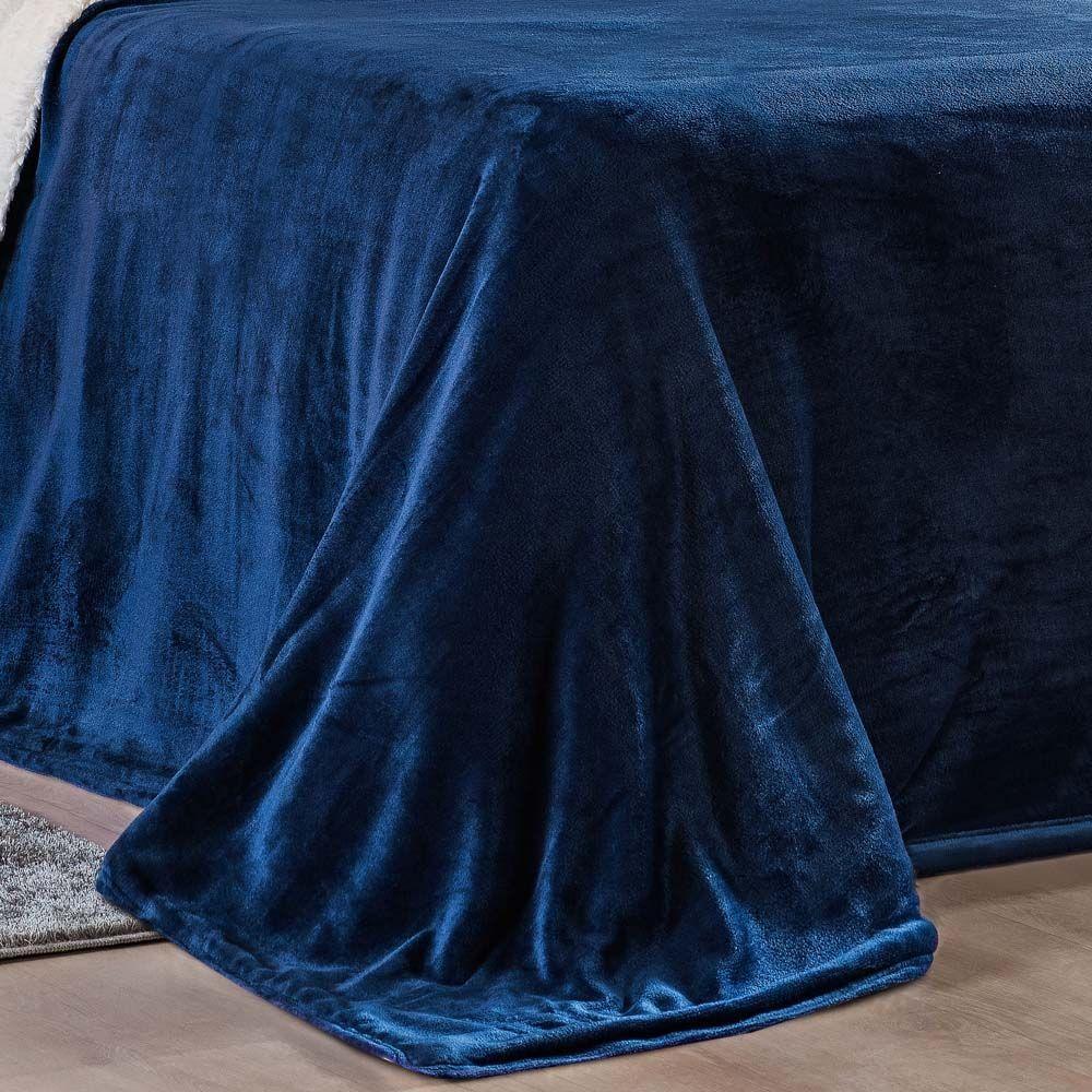 Cobertor King Sherpa + Mantinha Flannel 1 Peça Azul Marinho - 3