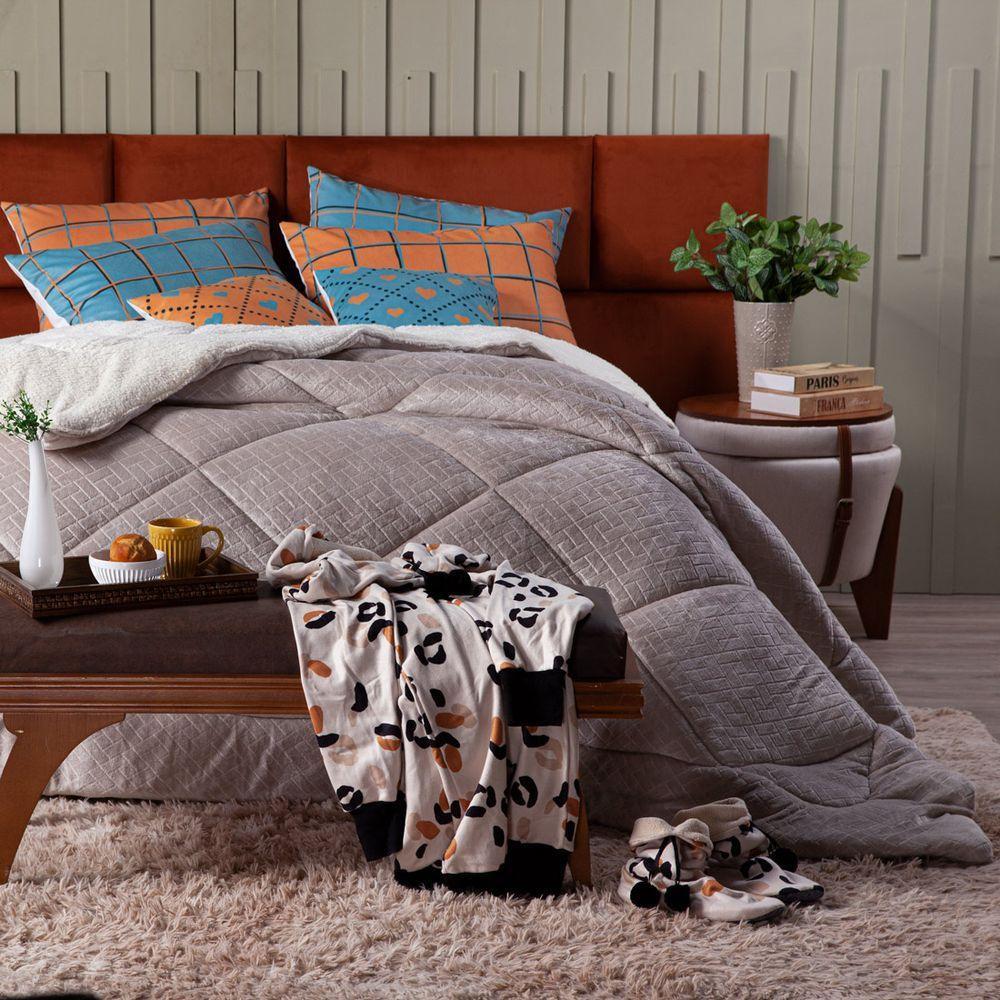 Cobertor Caqui+Almofadas King 7Pçs DuplaFace Sherpa E Manta - 5