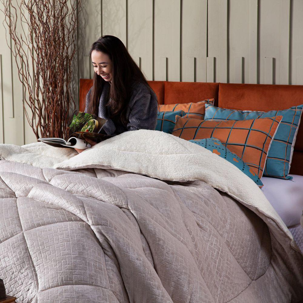 Cobertor Caqui+Almofadas King 7Pçs DuplaFace Sherpa E Manta - 8