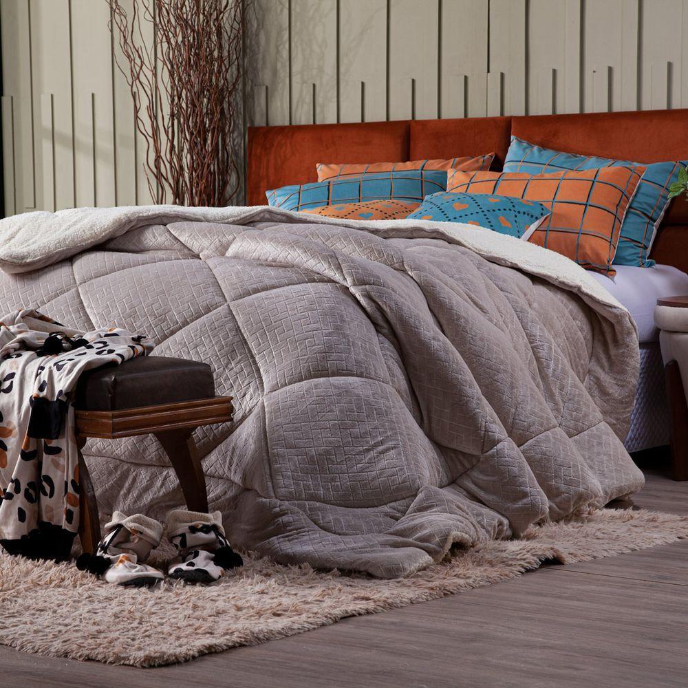 Cobertor Caqui+Almofadas King 7Pçs DuplaFace Sherpa E Manta - 10