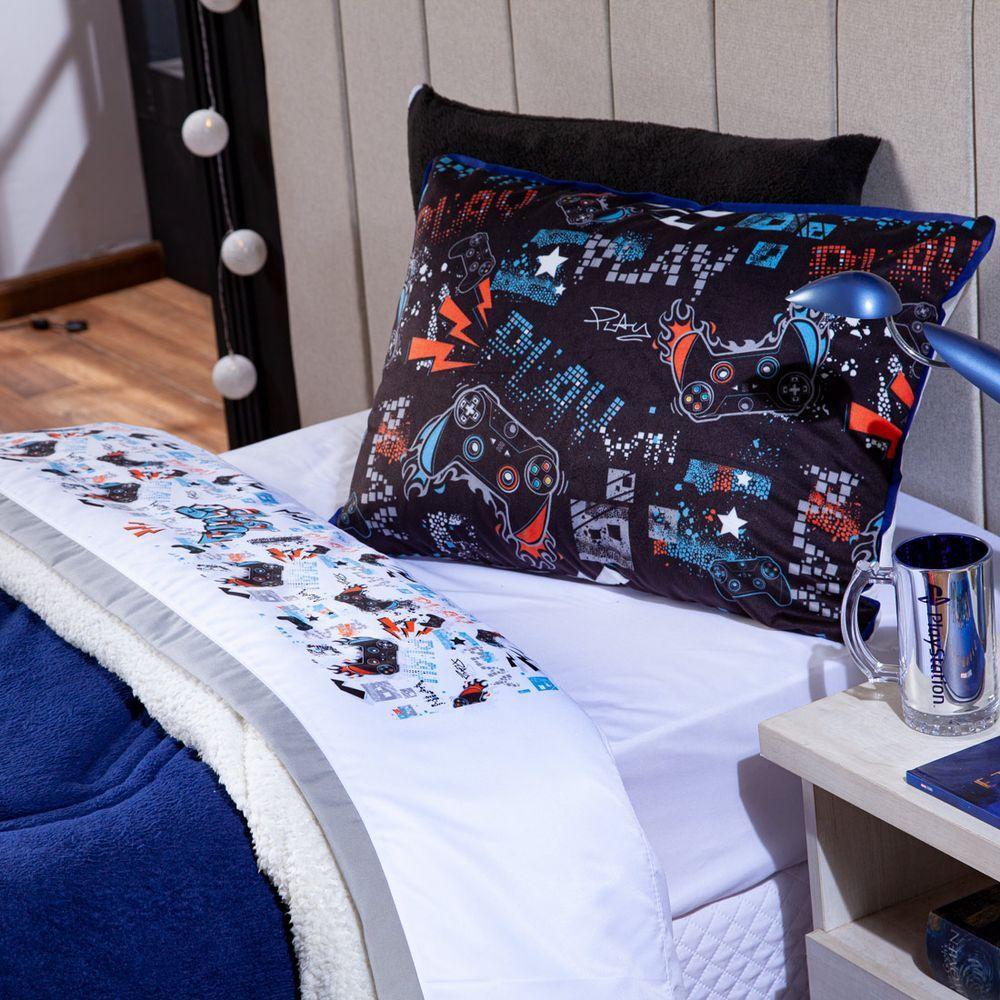 Jogo De Cama Game Win Branco Solteiro 3 Pçs Micr 180Fios - 5