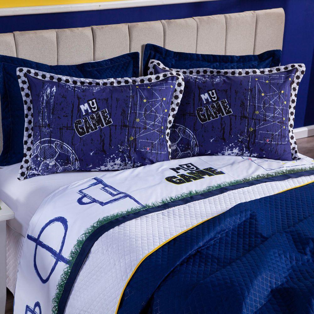 Jogo De Cama Futebol Branco Casal 4 Pçs Micropercal 180 Fios - 2