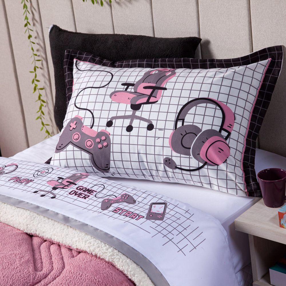 Jogo De Cama Game Streamer Branco/rosê Queen 4Pçs 180Fios - 4