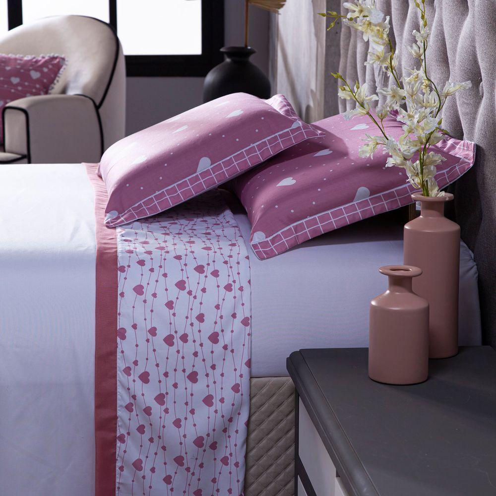 Jogo De Cama Afrodite Branco/Rosê Queen 04 Peças 180 Fios - 2