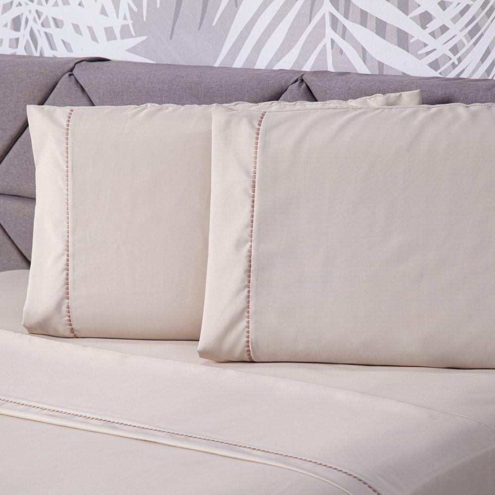 Jogo De Cama Liso Bege Casal 04 Pçs Micropercal 180 Fios - 1