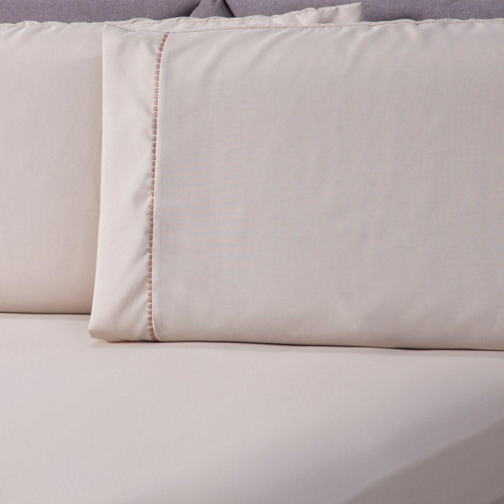 Jogo De Cama Liso Bege Solteiro 02Pçs Micropercal 180 Fios - 2
