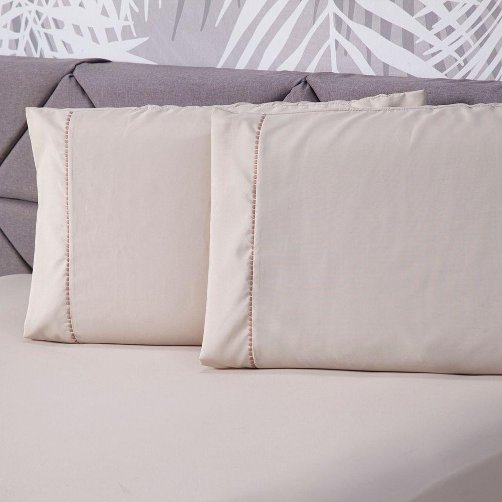 Jogo De Cama Liso Bege Casal 03 Pçs Micropercal 180 Fios - 2