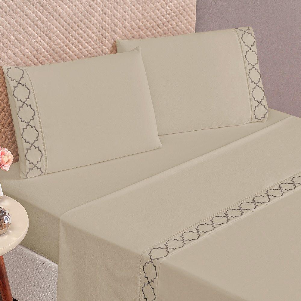 Jogo De Lençol Queen Isa Micropercal 300 Fios 4 Peças Cáqui - 1