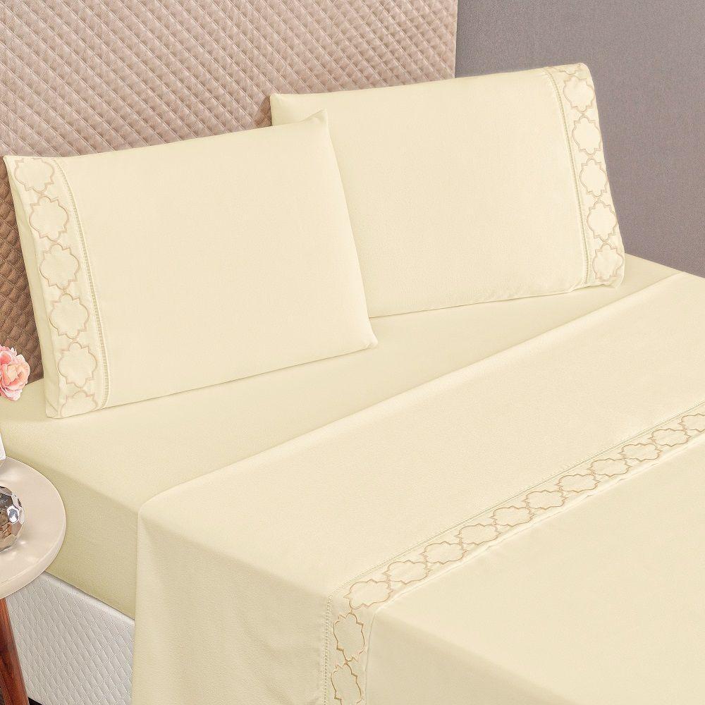 Jogo De Lençol King Isa Micropercal 300 Fios 4 Peças Palha - 1