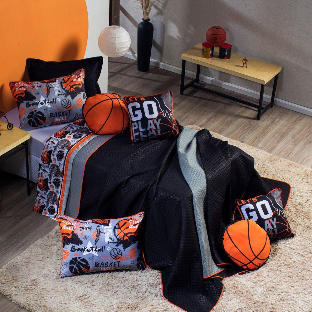 Kit Cobre Leito Basquete Dupla Face C/ Almofadas 5Pçs - 6