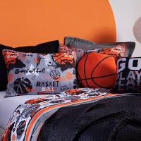 Kit Cobre Leito Basquete Dupla Face C/ Almofadas Queen 7 Pçs