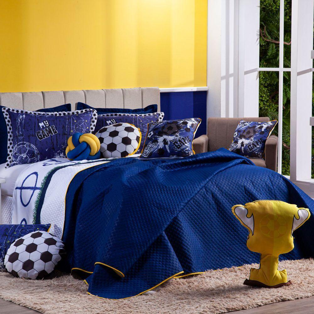 Kit Cobre Leito Futebol Dupla Face C/ Almofadas Casal 8 Pçs - 1