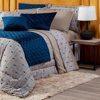 Kit Edredom Bege/azul Queen 03 Peças Dupla Face Percal - 5