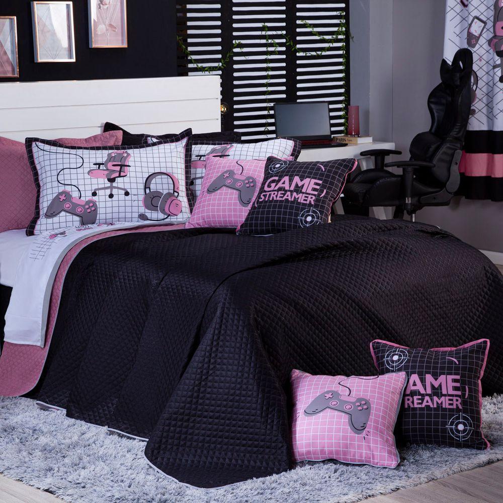 Kit Cobre Leito Rosê Dupla Face C/ Almofadas Casal 07 Peças - 4