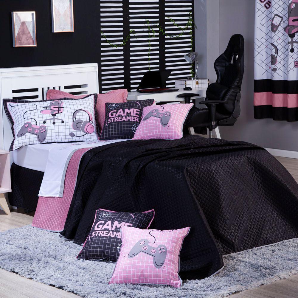 Kit Cobre Leito Rosê Dupla Face C/ Almofadas Solteiro 05 Pçs - 1