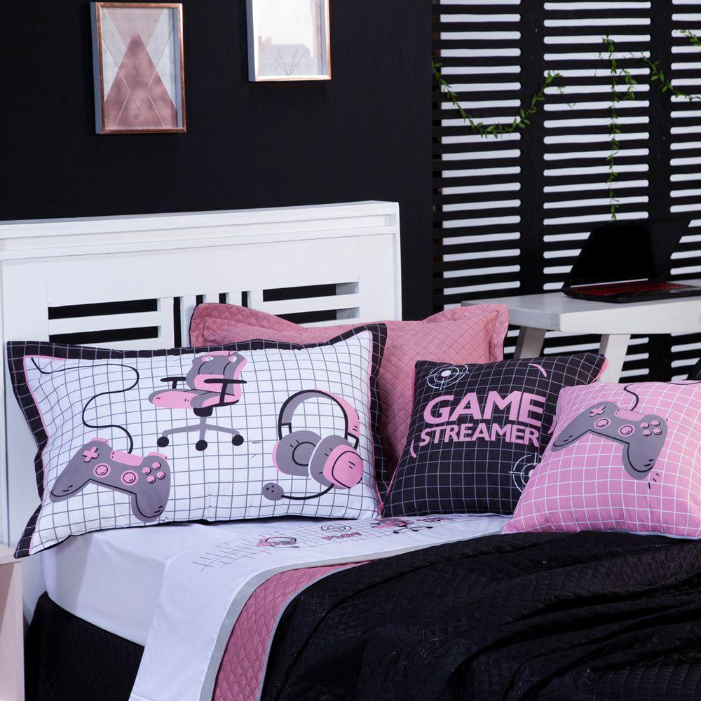 Kit Cobre Leito Rosê Dupla Face C/ Almofadas Solteiro 05 Pçs - 9