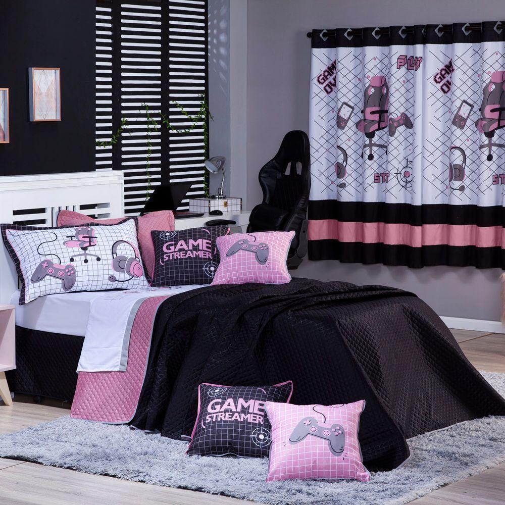 Kit Cobre Leito Rosê Dupla Face C/ Almofadas Solteiro 05 Pçs - 10