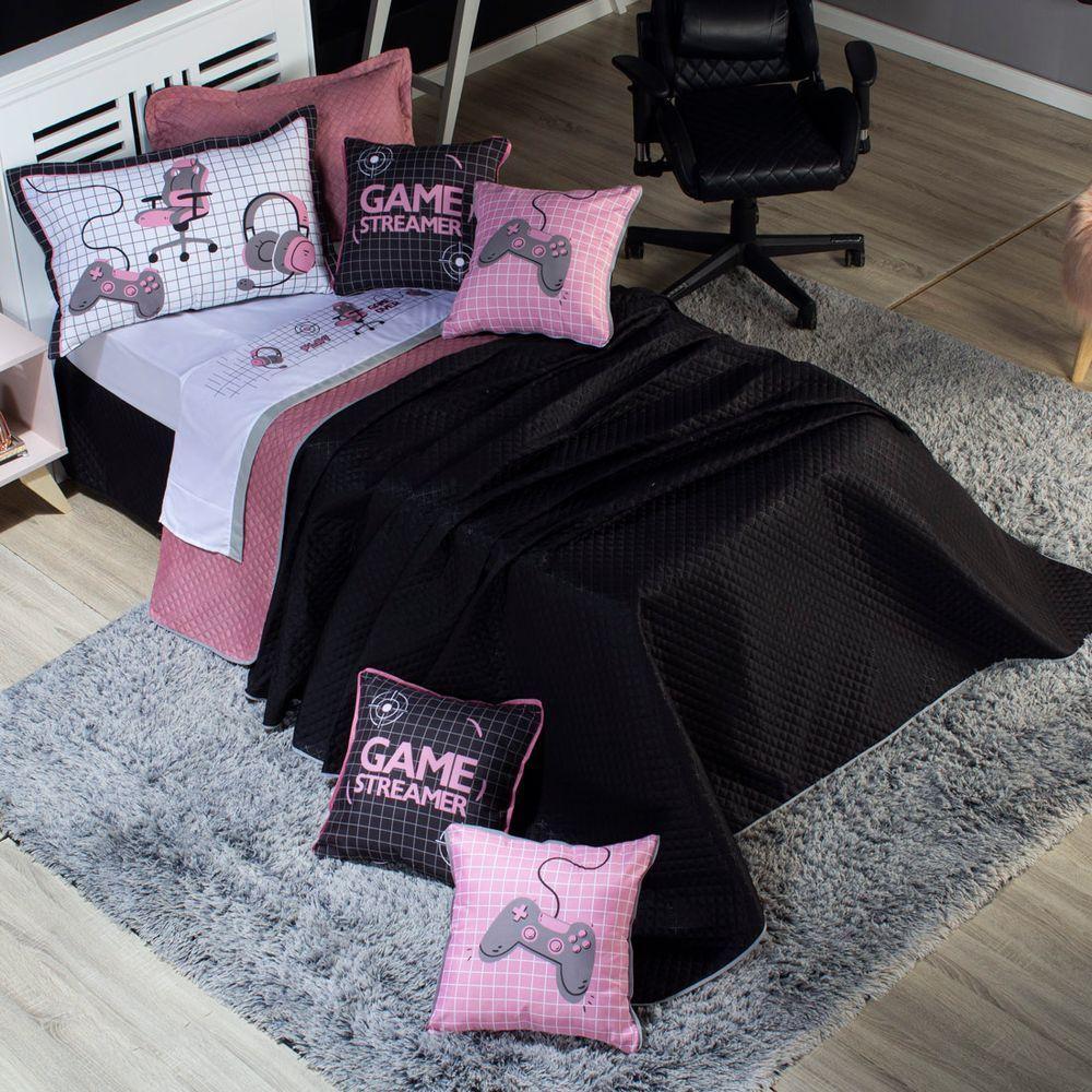 Kit Cobre Leito Rosê Dupla Face C/ Almofadas Solteiro 05 Pçs - 12