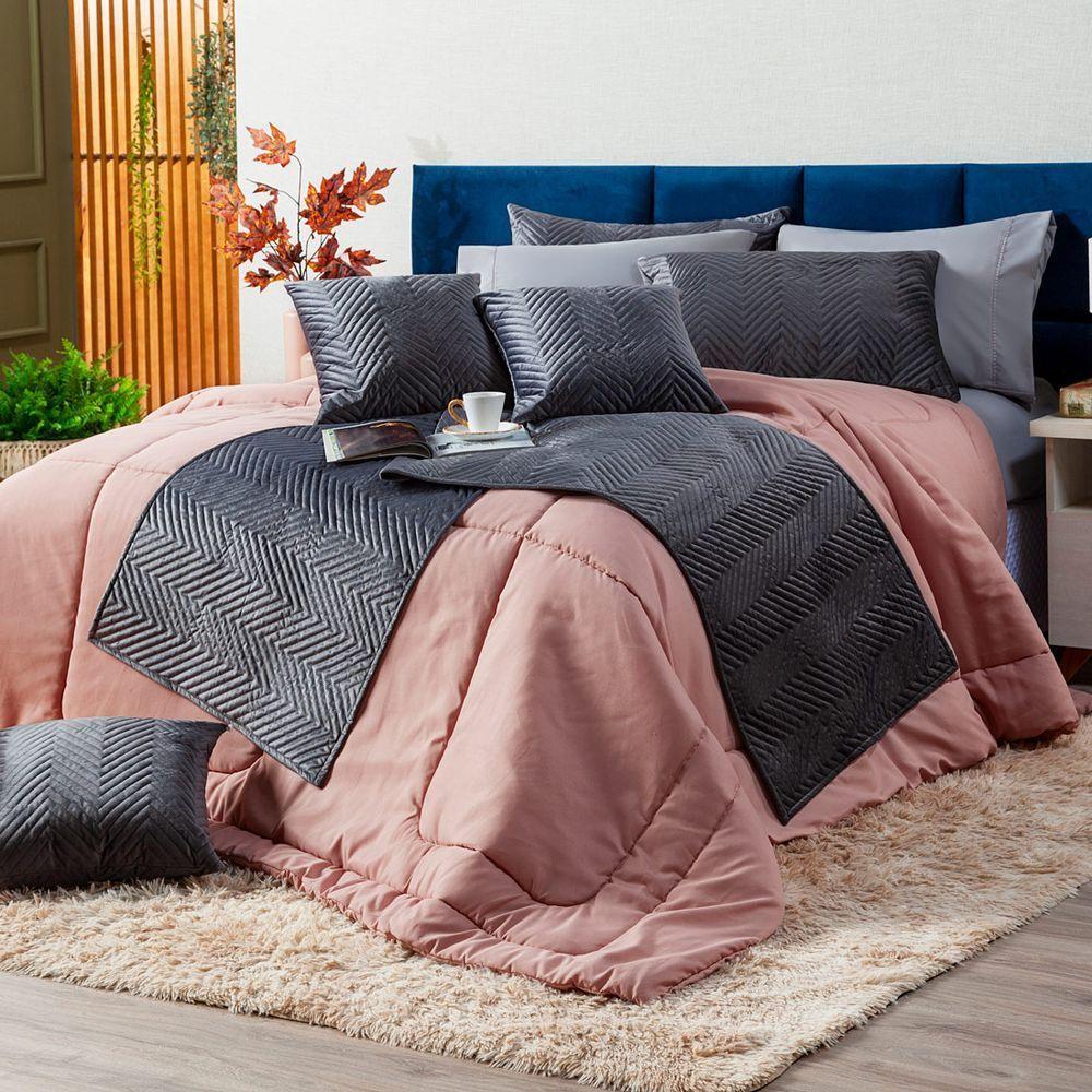 Kit Edredom Rosê King 03 Peças Dupla Face Micropercal - 2