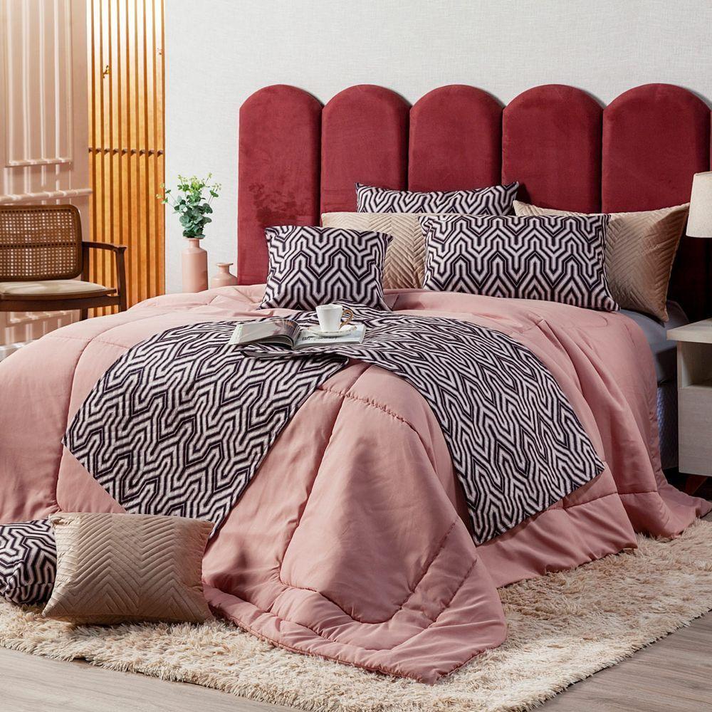 Kit Edredom Rosê Queen 03 Peças Dupla Face Micropercal - 1