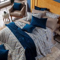 Kit Edredom Bege/azul King 03 Peças Dupla Face Percal - 13